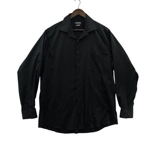 VAN HEUSEN FLEX Mens Black Long Sleeve Regular Fit Button Up Dress Shirt Sz 16.5